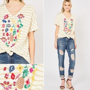 Embroidered Striped Top